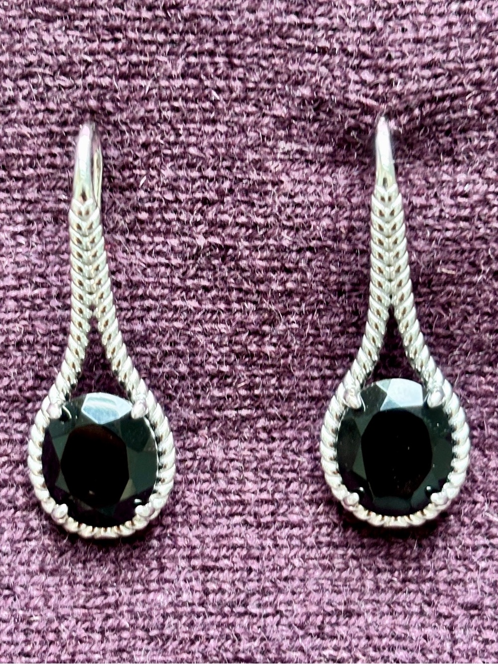 Black Onyx Teardrop Rope-Frame Earrings in Sterling Silver
